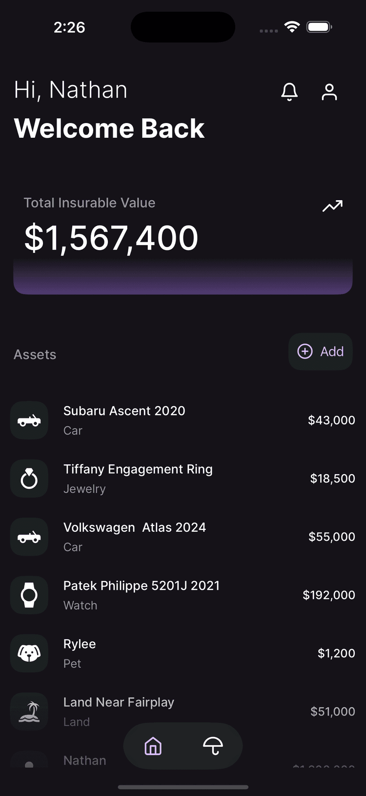 Asset Pro home screen